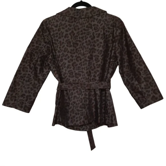 SANDRO Sportswear Leopard Blazer Tie Belt Button Front Grey Black Brown S - Picture 3 of 6